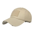 Distressed khaki baseball cap featuring vintage American flag patch and worn texture - Adjustable / Beige