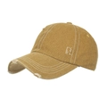 Distressed khaki washed cotton baseball cap with ripped details and contrast stitching - Adjustable / Yellow