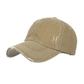 Vintage Khaki gewaschene Baumwoll-Baseballkappe mit Löchern und Kontrastnähten - Verstellbar / Khaki