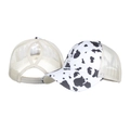 Berretto da donna con stampa mucca e rete elastica posteriore per coda di cavallo - Regolabile / Stile con Apertura per Coda di Cavallo / Stampa Mucca Bianca e Nera