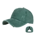 Distressed dark green ponytail baseball cap with criss-cross elastic bands - Dark Green