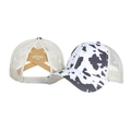Berretto da baseball con stampa mucca da donna e fasce incrociate per coda di cavallo - Regolabile / Stile Elastico Incrociato / Stampa Mucca Bianca e Nera