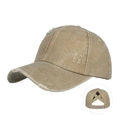 Distressed khaki washed cotton ponytail baseball cap with criss cross back design - Khaki