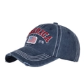 Navy blue washed cotton baseball cap with red America embroidery and vintage USA flag - Navy Blue