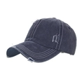 Navy blue washed denim baseball cap with distressed torn details and white stitching - Adjustable / Navy Blue