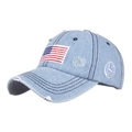 Cappellino da baseball in denim azzurro lavato con toppa bandiera USA - Blu Chiaro (1#)