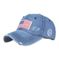 Berretto da baseball in denim lavato azzurro con ricamo bandiera USA ed effetto usurato - Blu (2#)