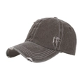 Vintage washed dark brown baseball cap with distressed hole details and contrast stitching - Adjustable / Coffee