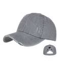 Washed charcoal ponytail baseball cap with distressed details and elastic criss-cross back - Gray