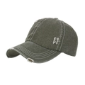 Vintage washed army green cotton baseball cap with distressed details and white stitching - Adjustable / Army Green
