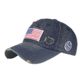Cappellino da baseball in denim lavato blu scuro con ricamo bandiera USA ed effetto vintage - Blu Navy (4#)