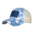 American Flag Trucker Hat mit blauem Batik-Sternenmuster und atmungsaktivem Mesh-Netz - Blau
