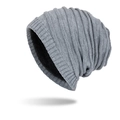 Winter thermal knit hat for men with dark gray wavy texture and warm black fleece lining - Heather Grey