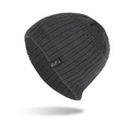 Dark grey ribbed knit beanie for winter featuring a minimalist FASHION brand label - Dark Gray