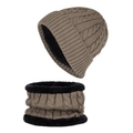 Ensemble bonnet et tour de cou en maille torsadée taupe avec doublure polaire - Kaki