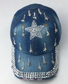 Dunkelblaue Denim Baseballkappe mit silbernen Strass-Sternen und Distressed-Details - Dunkelblau