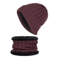 Ensemble bonnet et tour de cou en tricot bordeaux avec doublure polaire noire - Bordeaux