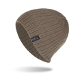 Brown ribbed knit beanie with Fashion label tag for stylish autumn and winter wear - Khaki