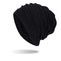 Schwarze Herren Strickmütze für den Winter mit vertikalen Streifen und Fleece-Futter - Schwarz