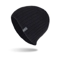 Classic black ribbed knit beanie featuring a stylish Fashion logo patch for winter wear - Black