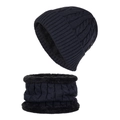 Ensemble bonnet et tour de cou noir en maille torsadée avec doublure polaire chaude - Bleu marine