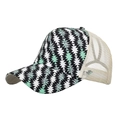 Women ponycap with geometric floral print in black, white, and mint green mesh - 2# Black White Green Geometric