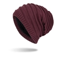 Burgundy ribbed knit beanie with soft black fleece lining for winter warmth - Burgundy
