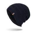 Gorro de punto azul oscuro con forro polar y textura de panal para el calor invernal - Azul marino