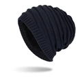 Men's winter knit beanie in navy blue with thick warm fleece lining for cold weather - Navy Blue