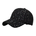 Classic black tweed baseball cap for women with shimmering colorful sequins and curved brim - Black