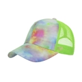 Cappellino trucker tie-dye verde neon con retro in rete traspirante e visiera ricamata - Regolabile / Rete Verde