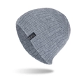 Gray knitted beanie hat with vertical texture and black FASHION label for winter - Marl Grey