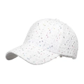Stylish white tweed baseball cap featuring colorful sequins and textured fabric design - White