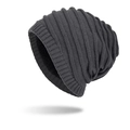Dark grey slouchy winter beanie with fleece lining and vertical ribbed knit pattern - Dark Gray