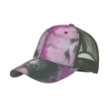 Pink and grey tie-dye baseball cap with dark green mesh back and structured visor - Adjustable / Army Green Mesh