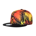Cappello snapback hip hop con stampa palme sfumate tramonto e visiera piatta nera - Silhouette Di Palma Al Tramonto / Arancione