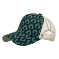 Women's ponytail baseball cap with green floral print and cream mesh back panel - 6# Black Green Floral