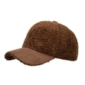 Brown faux lamb wool baseball cap with matching suede brim for winter warmth - Coffee