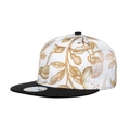 Cappellino snapback a visiera piatta con stampa di palme e uccelli in bianco e nero - Stampa Vintage con Uccelli e Fiori / Bianco