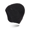 Zwarte gebreide muts met oorkleppen, dikke ribstof en XH BOY-logopatch - donkergrijs