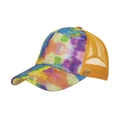 Summer tie-dye baseball cap with yellow breathable mesh and vibrant printed visor - Adjustable / Yellow Mesh