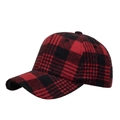 Klassische rot-schwarz karierte Baseballkappe mit gebogener Krempe für Herbst und Winter - Verstellbar / Burgunderrot