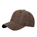 Vintage braune Baseballkappe mit klassischem Karomuster und gebogener Krempe aus Wolle - Verstellbar / Khaki