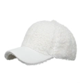 Gorra de béisbol de lana de cordero blanca para mujer con textura de peluche - Blanco