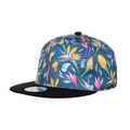 Flat brim snapback hat with navy tropical butterfly print and black visor detail - Navy/Black Brim