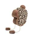 Cappello aviatore leopardato invernale con calda fodera in ecopelliccia e pompon - Cachi