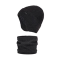 Winter thermal set featuring a black fleece-lined knitted hat and matching neck gaiter - Dark Gray