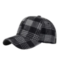 Classic black and grey plaid baseball cap in warm wool texture for autumn and winter wear - Adjustable / Black