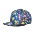 Flat brim snapback hat featuring tropical palm and butterfly digital floral print - Navy Blue
