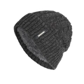 Winter chunky cable knit hat with fleece lining and fashion leather patch in dark grey - Heather Grey